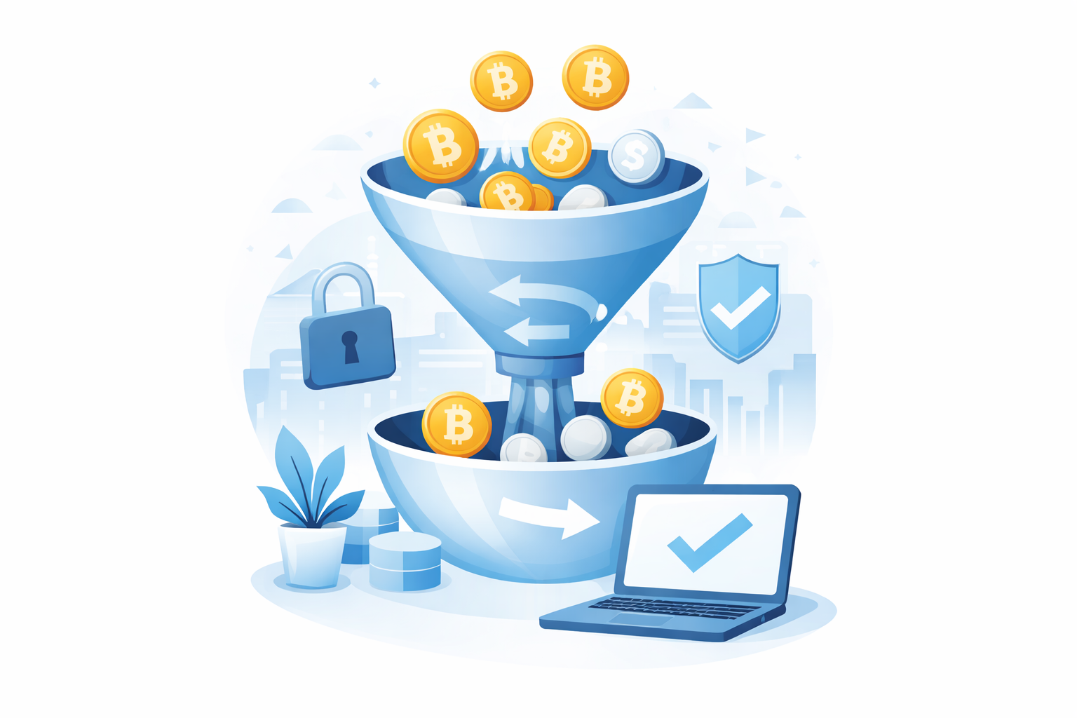 Bitcoin privacy and security concept with digital shield